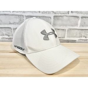 Under Armour White Hat Mens L/XL Mesh White Logo Golf Baseball Cap Elastic